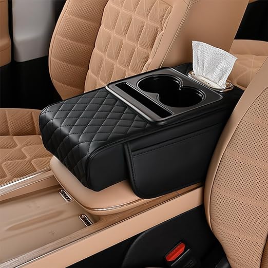 Car Armrest Box Pad Universal Storage Bag, Elbow Support, Soft Cushion & Cup Holder for All Cars (With Tissue) - Image 8