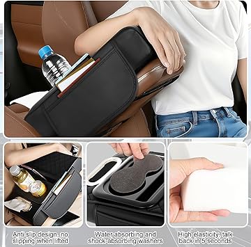 Car Armrest Box Pad Universal Storage Bag, Elbow Support, Soft Cushion & Cup Holder for All Cars (With Tissue) - Image 3